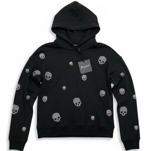 Women's Marled Black Skull Hoodie Sweatshirt Size XS NWT
